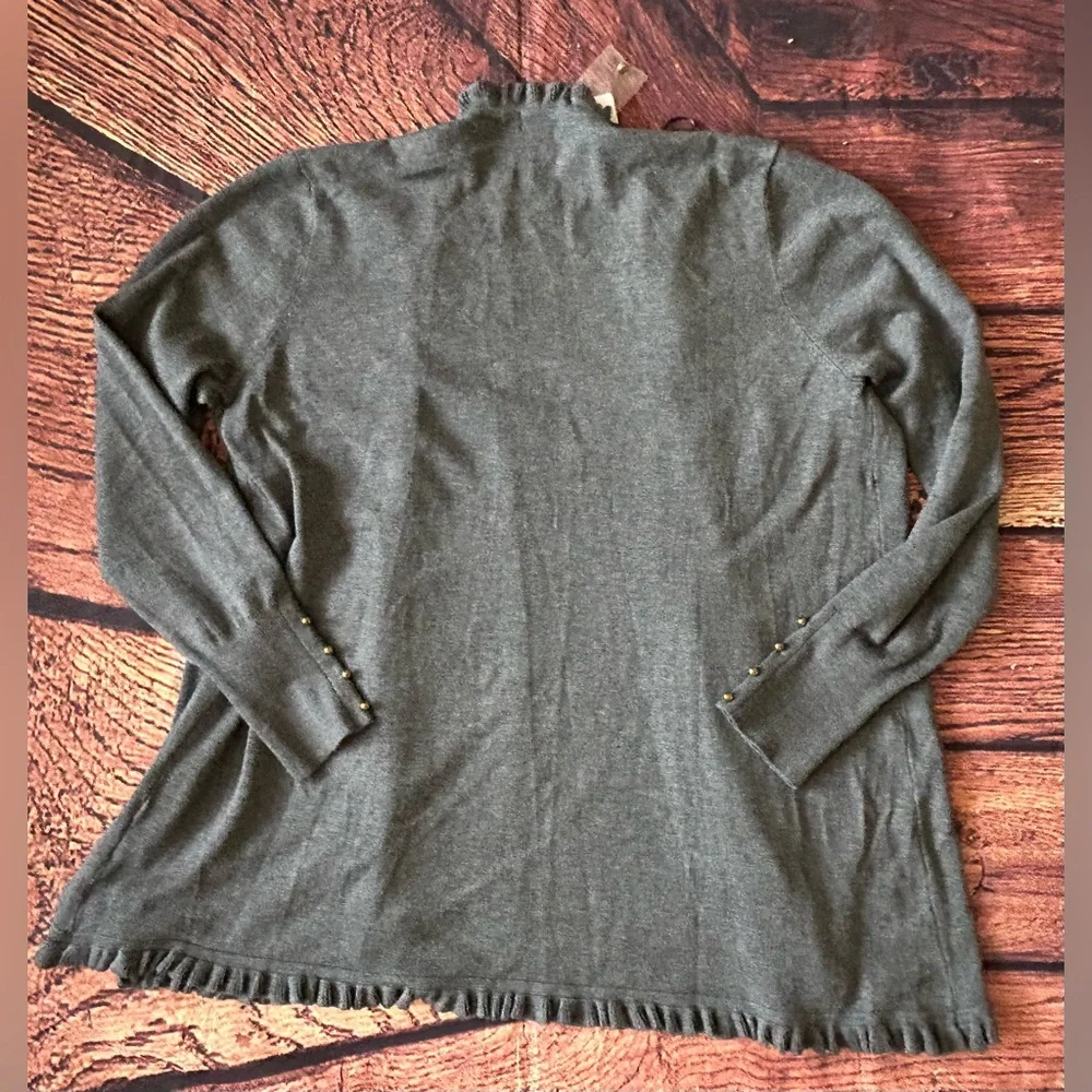 JOSEPH A‎ Women Charcoal Gray Ruffle Long Sleeve Open Front Cardigan Sweater L